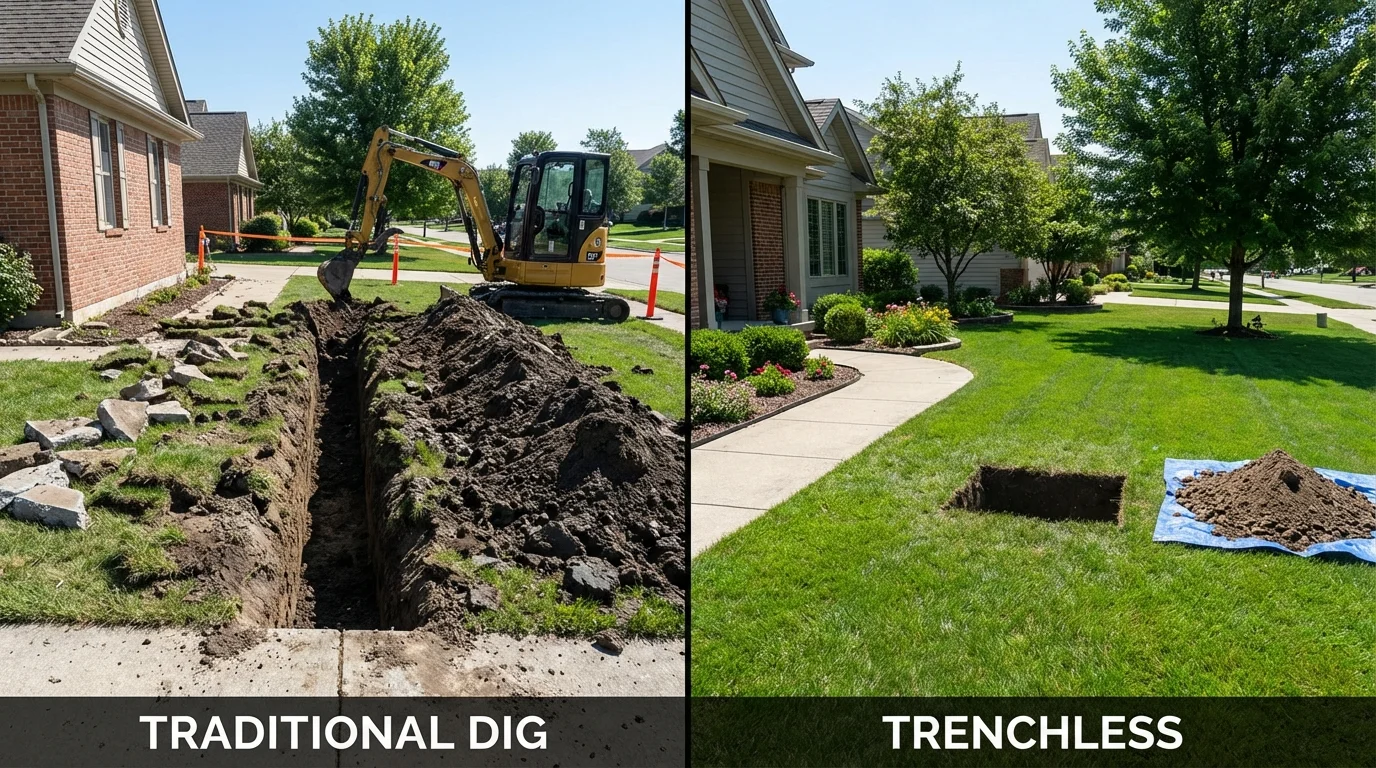 Trenchless sewer repair with minimal yard damage versus traditional excavation in Fort Bliss, TX